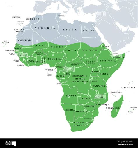 Sub-Saharan Africa, political map. Also known as Subsahara or Non ...