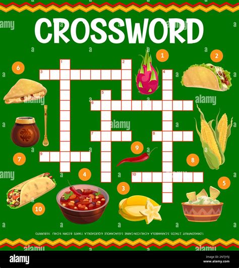 Mexican cuisine food crossword grid worksheet, find a word quiz. Vector ...
