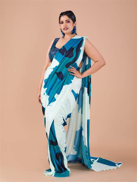 Blue & Green Abstract Printed Satin – Tirumala Designers
