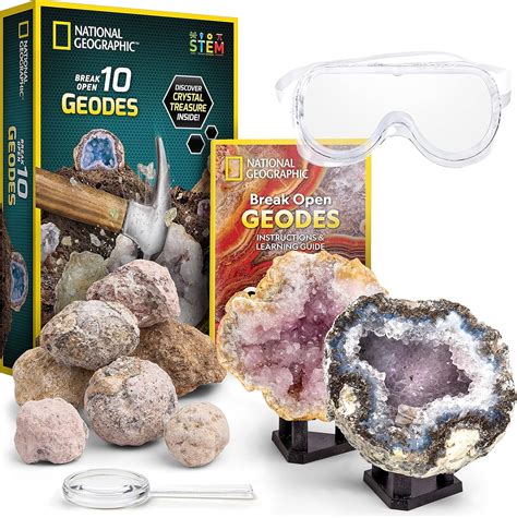 National Geographic Break Open 10 Premium Geodes – Includes Goggles and ...