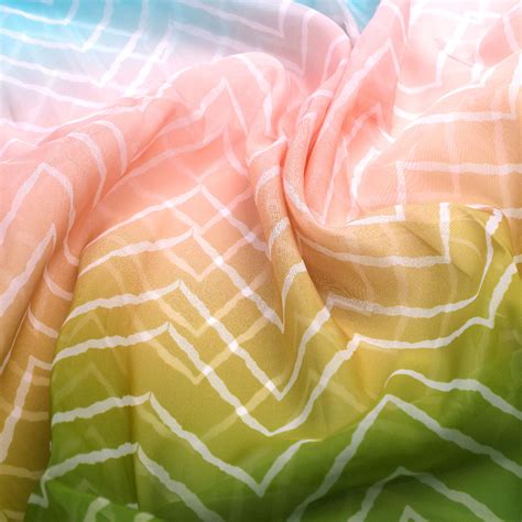Organza Fabric - Rainbow Gradient Chevron - Digital Printed ...