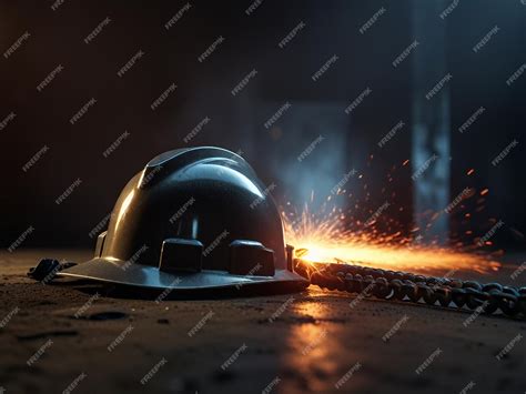 Premium Photo | A hard hat with a fire extinguisher on the top of it