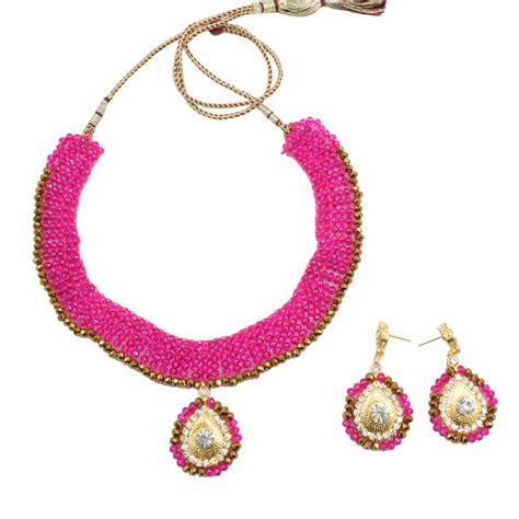 Pink Crystal Beads Choker Necklace | Fashionvalley