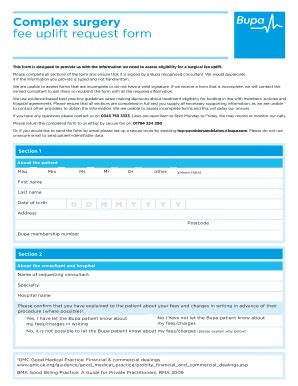 Complex Surgery Fee Uplift Request Form - Blank Fillable Template ...