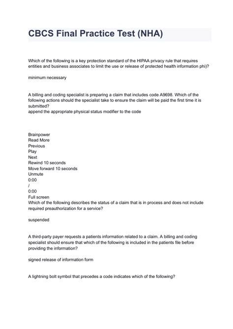 CBCS Final Practice Test (NHA) Exam Questions And Answers - NHA - Certified Billing And Coding ...