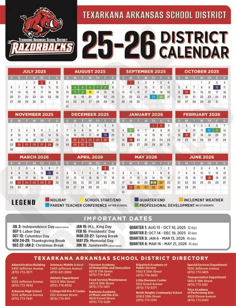 Texarkana Arkansas School District - New 2025-26 School Year Calendar ...