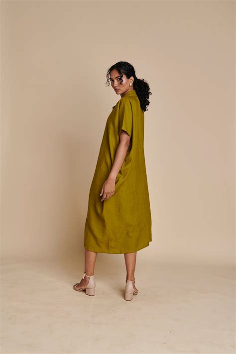 Mehendi Linen Kaftan Dress – Saphed
