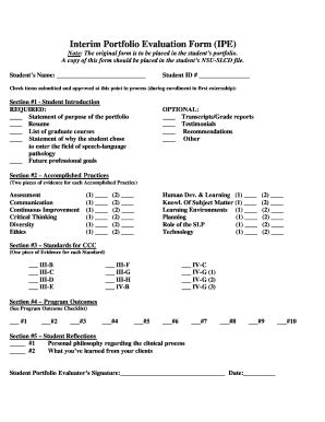 Fillable Online fgse nova Interim Portfolio Evaluation Form IPE and ...
