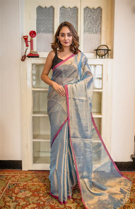 Buy Blue And Golden Tissue Saree Online – RODDUR