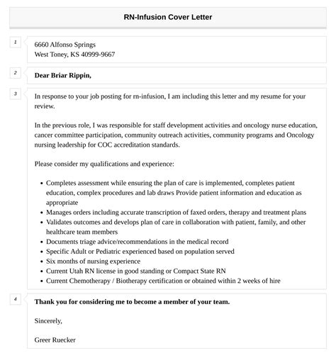 RN-Infusion Cover Letter | Velvet Jobs