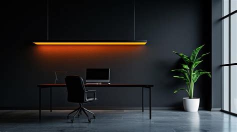 Modern workspace with minimalist design in dark color palette and ...