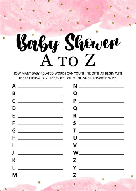 Pink Baby Shower Game, Baby A to Z Game, Baby Shower Game Printable ...