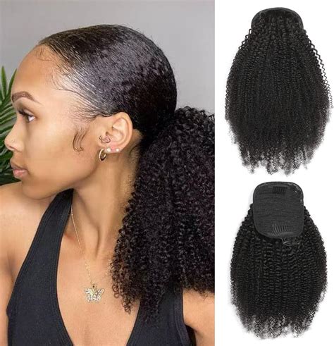 Afro Puff Drawstring Ponytail Human Hair 4C Afro Kinky Curly Ponytail ...