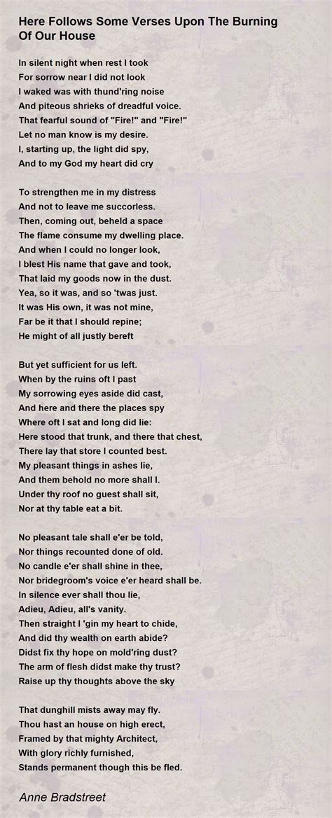 Here Follows Some Verses Upon The Burning Of Our House Poem by Anne ...
