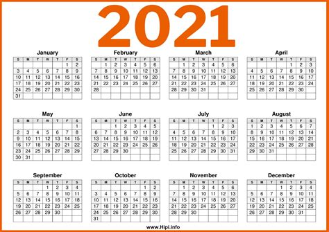 Free Printable 12 Month Calendar 2021 12 Templates - Riset