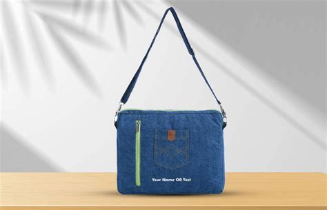 Custom Patch Pocket Denim Laptop Bag | Buy Personalised Laptop Bags Online