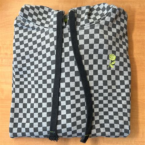 Grey and black checkered Empyre sweatshirt with neon... - Depop