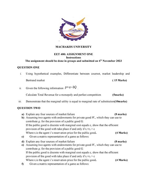 EET 400 Assignment - MACHAKOS UNIVERSITY EET 400: ASSIGNMENT ONE ...