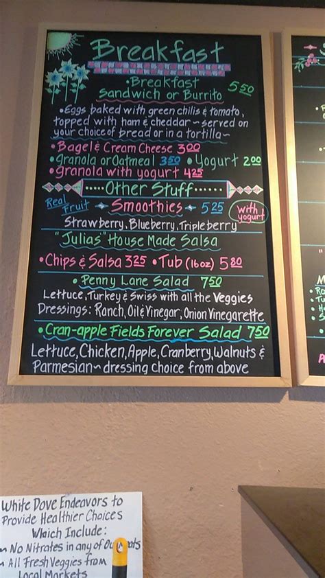 Menu at White Dove Coffee pub & bar, Flagstaff