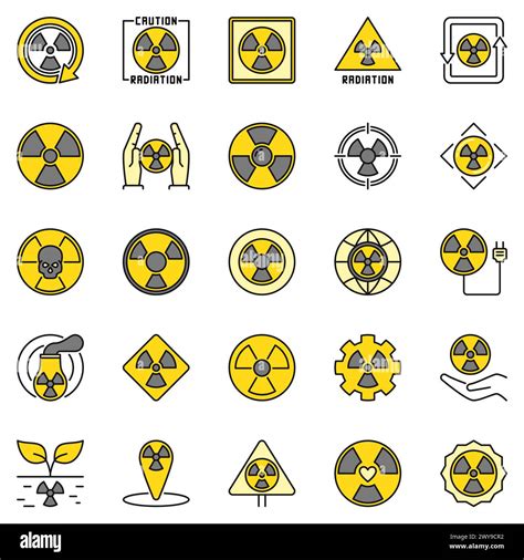 Radiation Warning colored icons. Nuclear Radioactive symbols and ...