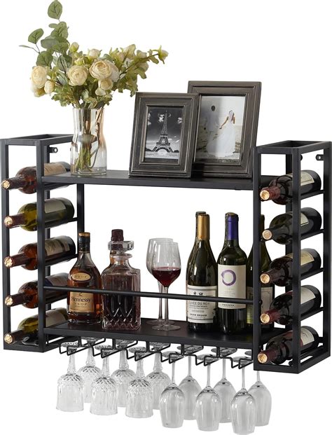 Amazon.com: Modern Wall Mounted Wine Rack,Bar Unit Floating Shelves ...