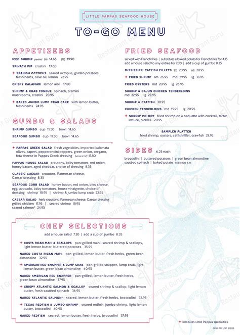 Menu at Pappas Seafood House restaurant, Houston, S Shepherd Dr