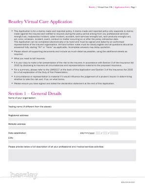 UK Beazley Virtual Care Application 2020-2026 - Fill and Sign Printable ...