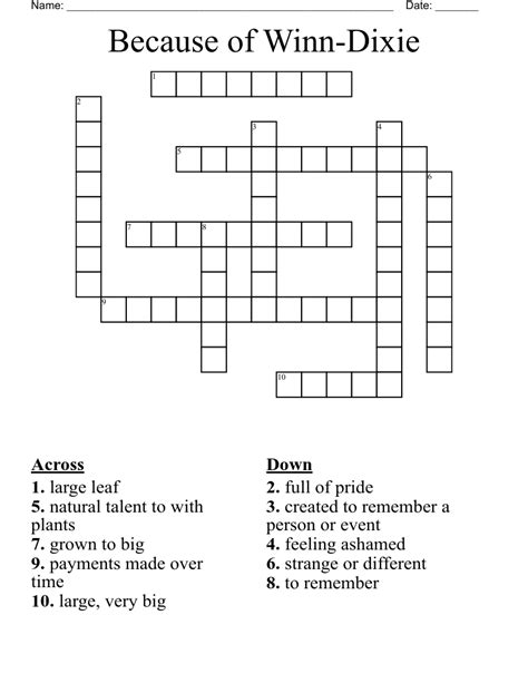 Because of Winn Dixie Word Scramble - WordMint