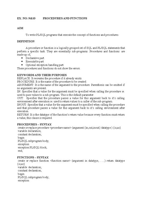 DBMS Lab Exercises 9 & 10: Procedures, Functions, and Triggers - Studocu