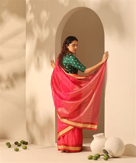 Handloom Rani Pink Double Shade Plain Pure Chanderi Silk Saree With Ti ...