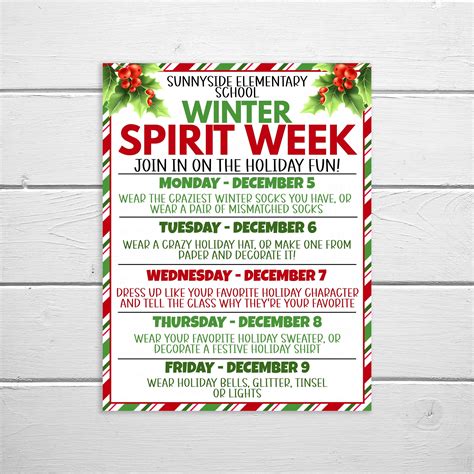 December School Spirit Week Itinerary Schedule, Christmas Winter School ...