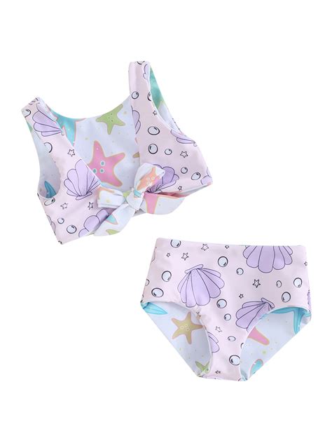 Biekopu Kids Girl Two Piece Swimsuits Summer Shell/Flower Print Knotted ...