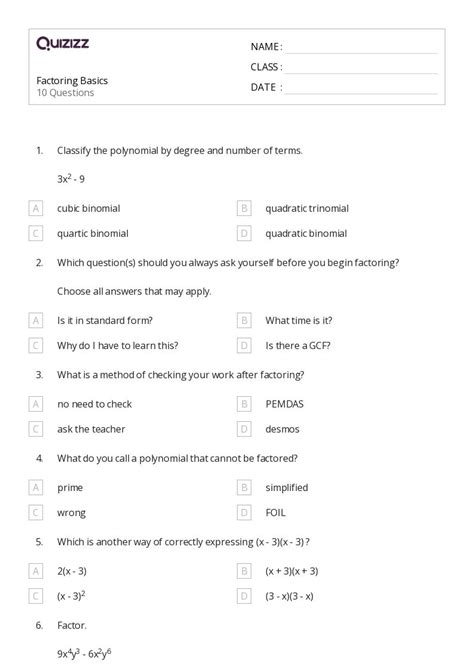 Image result for Factorization Class 8 Worksheets