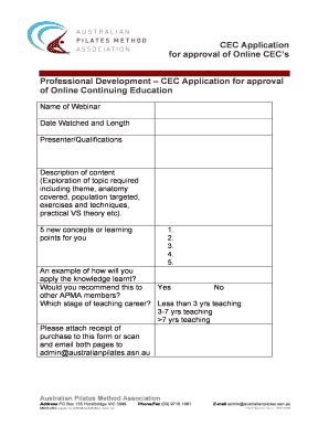 Fillable Online australianpilates asn CEC Form Approval online ...
