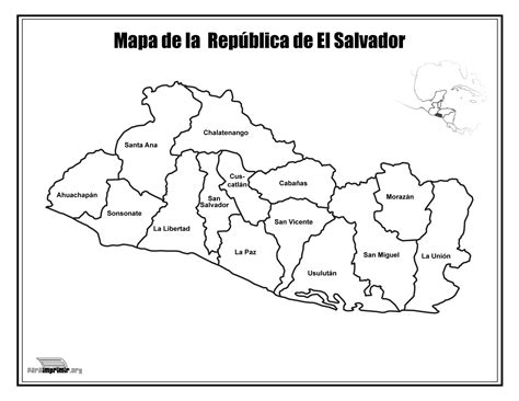 Mapa de El Salvador con nombres para imprimir