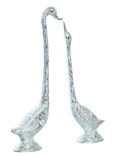 16.5 Inch Silver Kissing Swan Couple Handcrafted Decorative Figurine ...