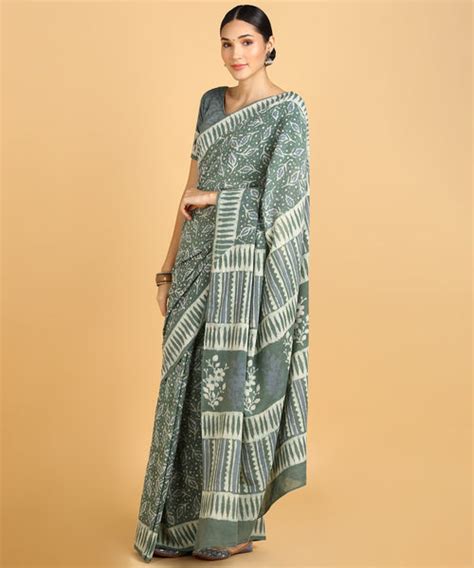 BLOCKS OF INDIA Hand Block Print Cotton Sarees For Women with Unstitch ...