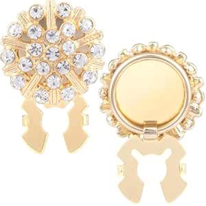 SmallCat 2PCS Rhinestone Button Covers, Gold Crystal Clip on Button ...