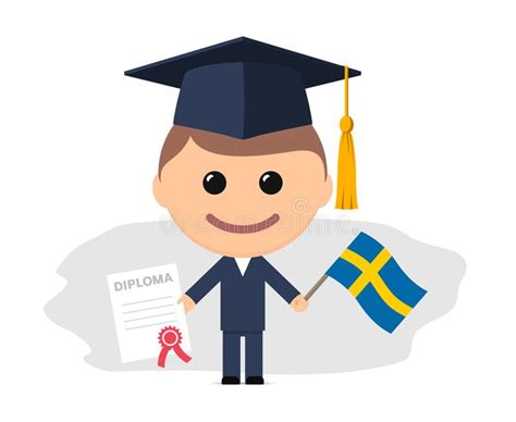 持有毕业证书和瑞典国旗的卡通毕业生 向量例证. 插画 包括有 男人, 校友, 盖帽, 毕业, 平面, 培训 - 231477026