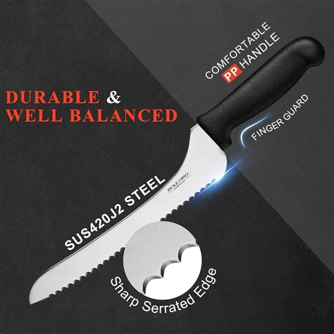 9 Inch Offset Serrated Bread Knife Wide Wavy Edge knife, High Carbon ...