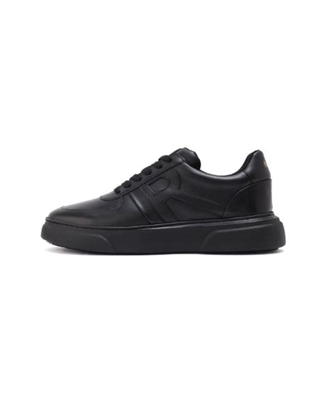 Rare Rabbit Men's Cygnus Black Genuine Leather Monotone Low-Top Lace-U