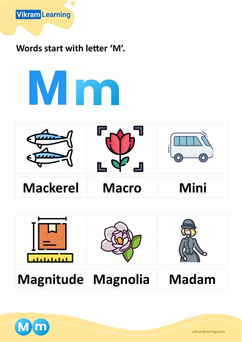 Download words start with letter 'm' worksheets | vikramlearning.com