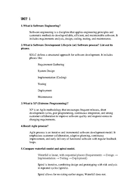 UNIT 1-1: Software Engineering Concepts and Methodologies Notes - Studocu