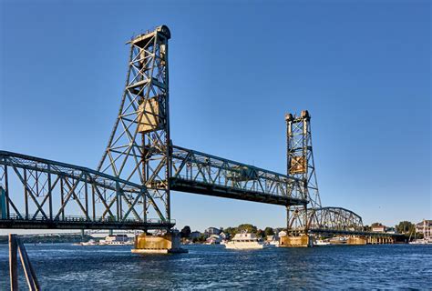 Portsmouth Maine Bridge Piscataqua River Bridge Aerial View,