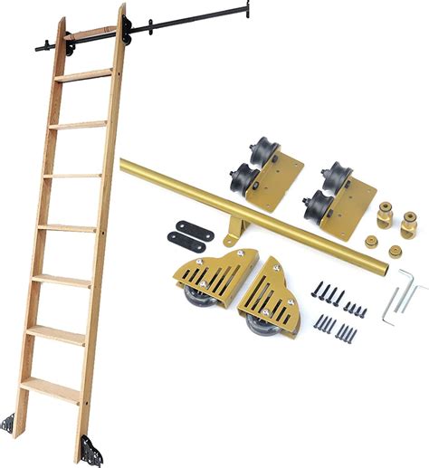 Amazon.com: Gold Rolling Library Ladder Kit with Floor Roller Wheels ...