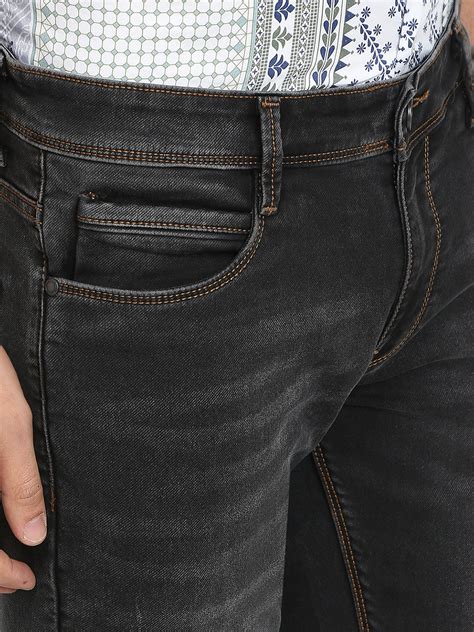 Parx Men Black Knitted Low Rise Tapered Fit Cotton Blend Jeans – MyRaymond