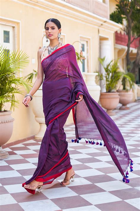 Buy Violet Purple Mul Cotton Saree 83336 Online | Karagiri