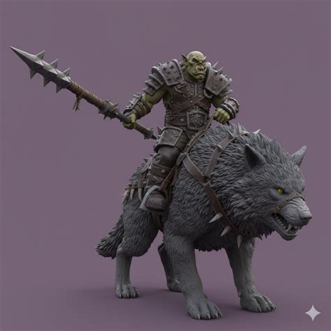 🐺 Single STL Orc Warboss on Dire Wolf - Spiked Lance Rider - Fantasy ...