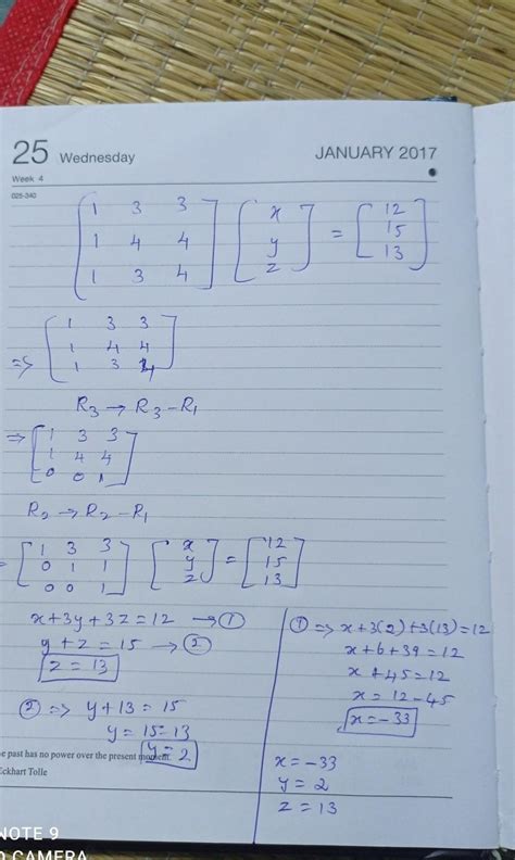 15) find x y z by matrix inversion method x+3Y+3Z=12 , X +4Y+4Z = 15 ...