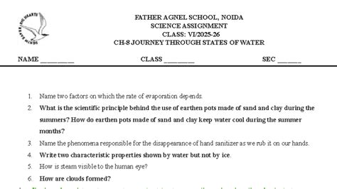 Father Agnel School Science Assignment: Journey Through States of Water ...